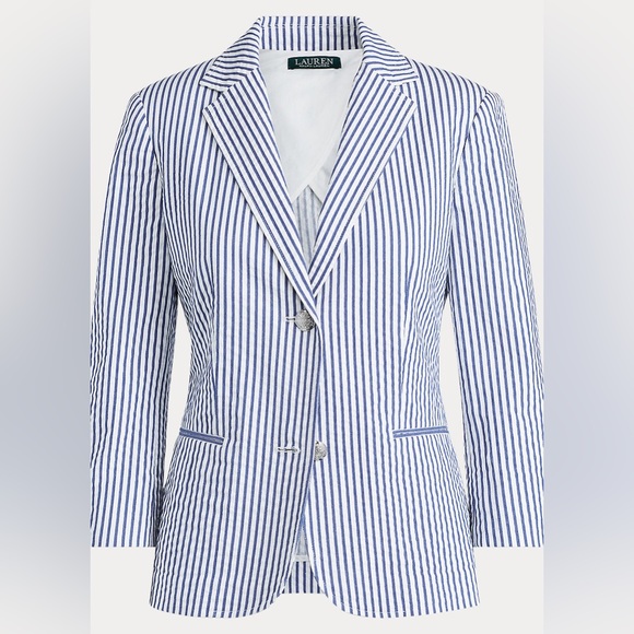 Ralph Lauren Cotton Striped Blazer - Seersucker Cotton Jacket - Picture 2 of 10